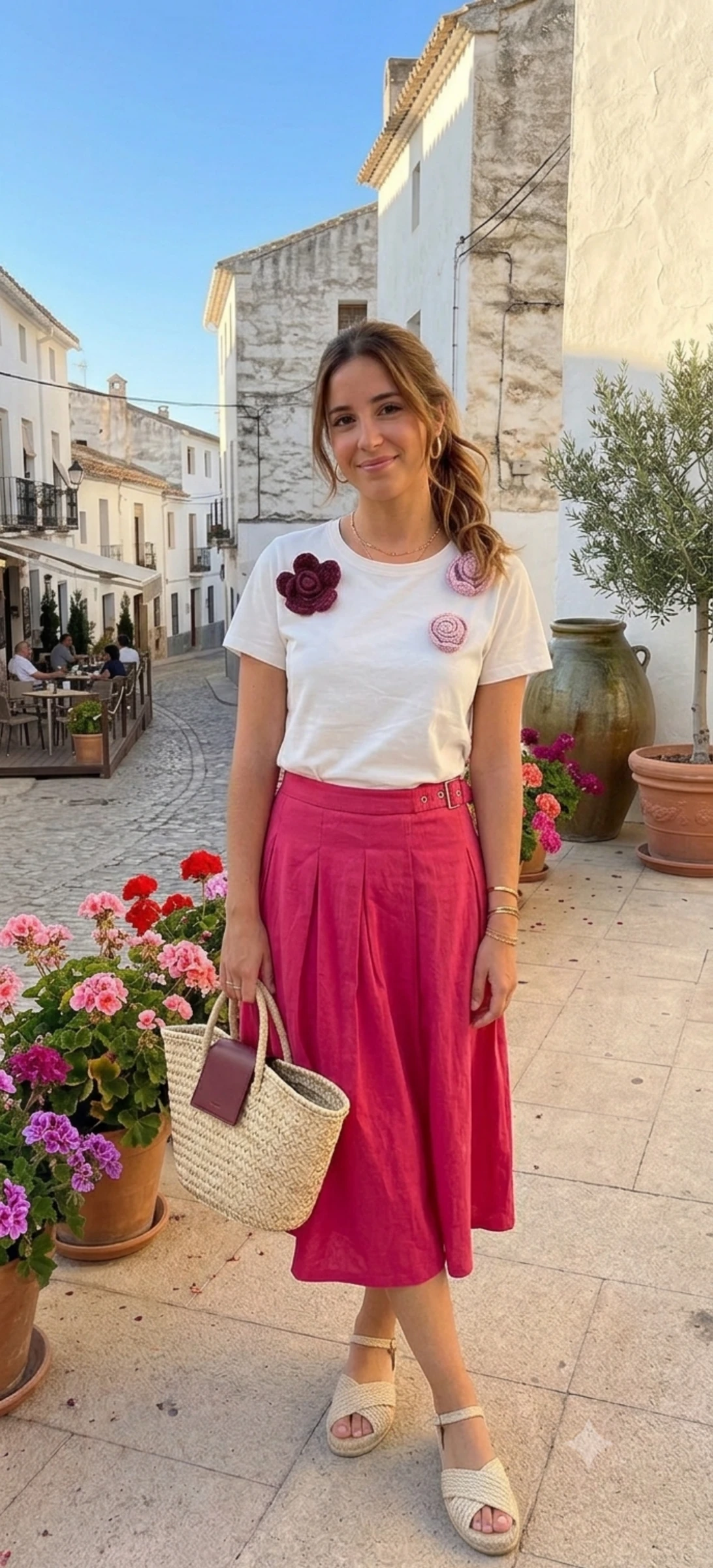 Camiseta con flores de ganchillo 